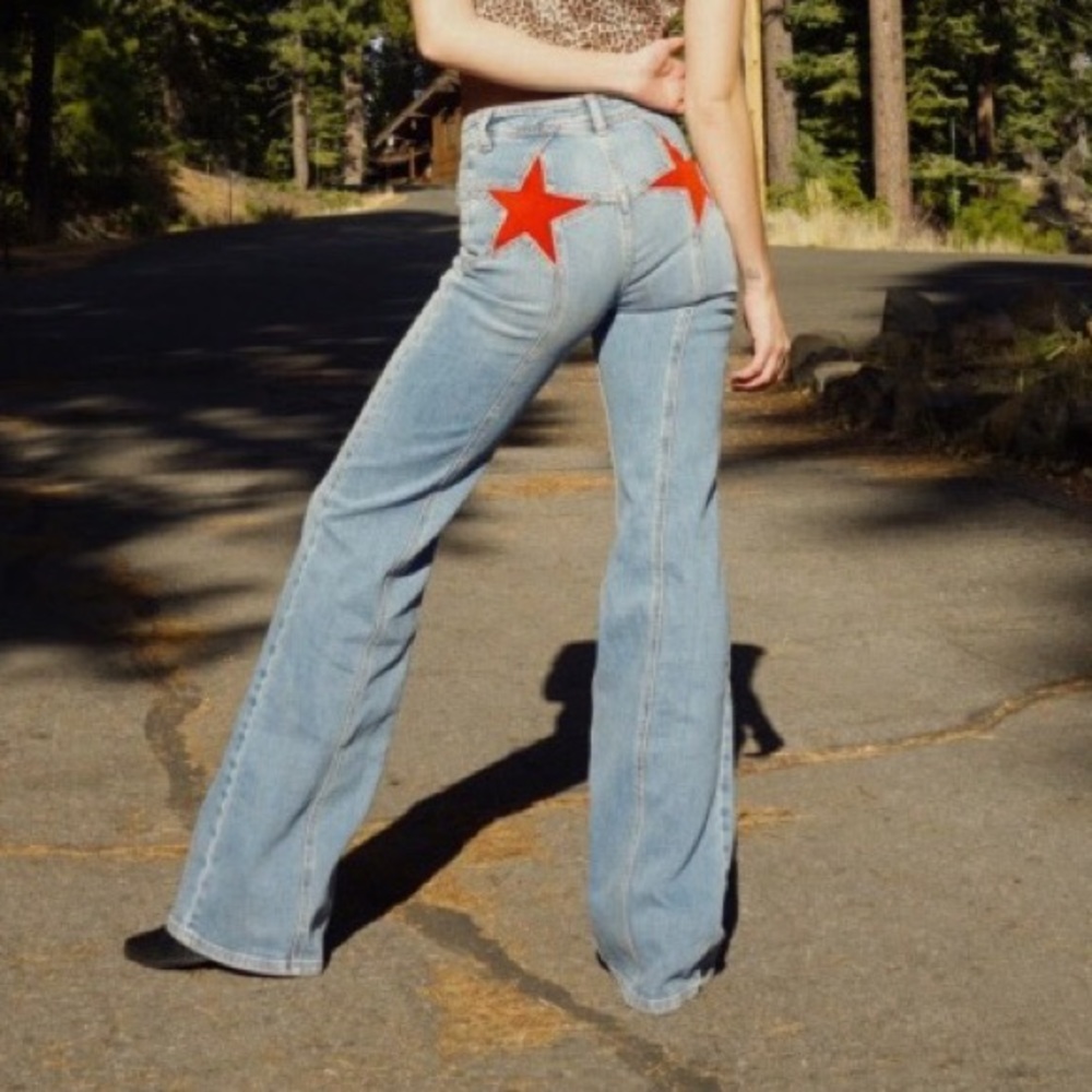 Free people leather star patch jeans
